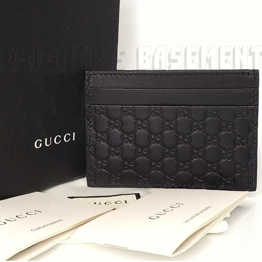 GUCCI black MICRO G MicroGUCCISSIMA embossed Leather Card Case wallet New in Box